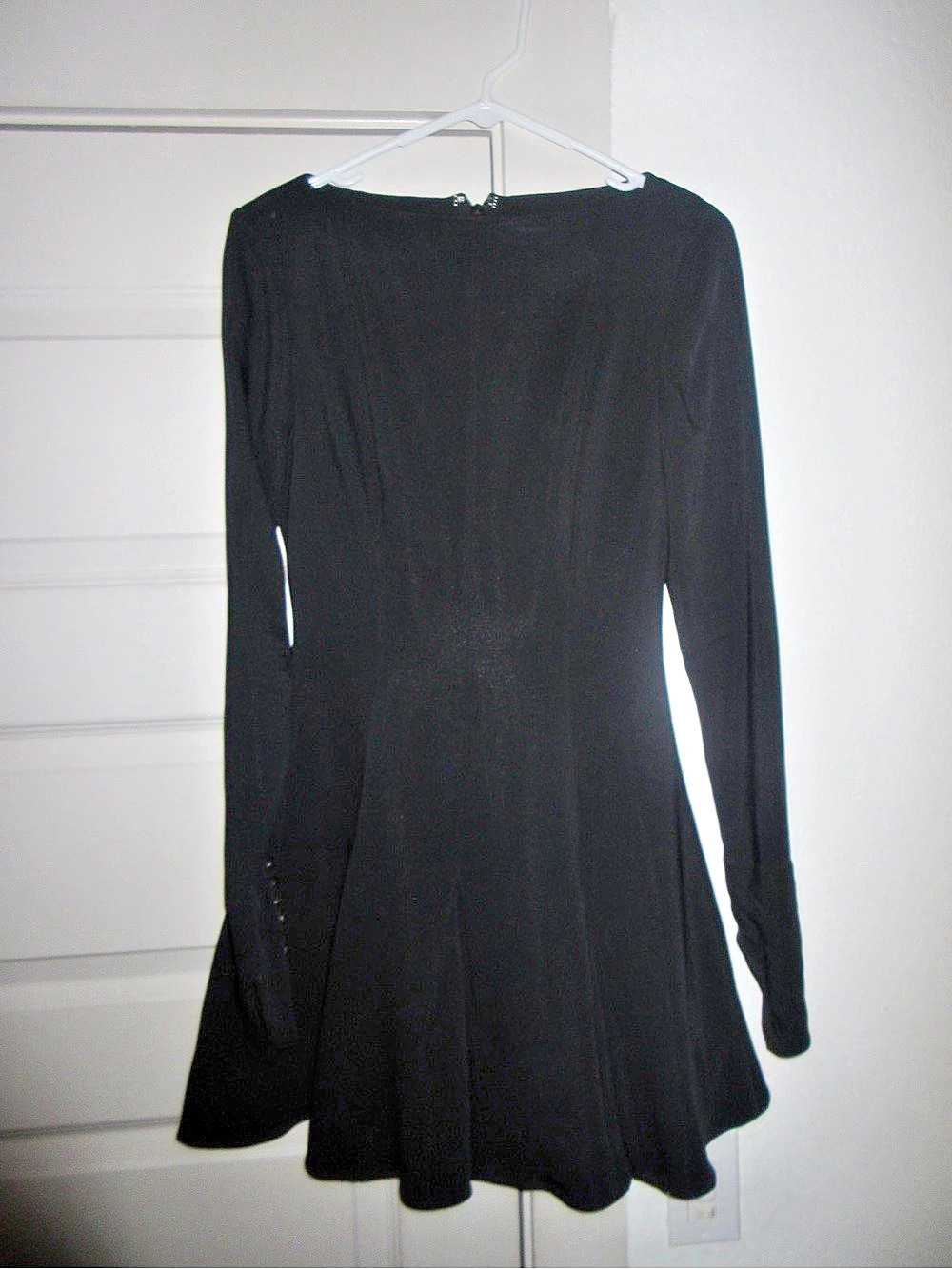 House of CB Francesca Black Stretch Crepe Godet Long Sleeve Mini Dress - Picture 6 of 8